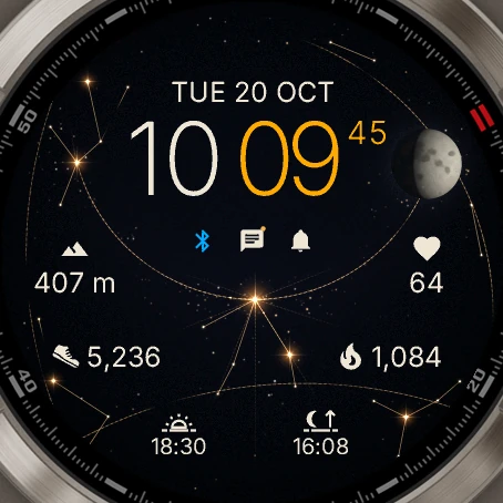 Stargate: star chart with constellation, moon phase and the time 10:09