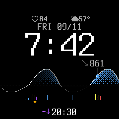 Originale Simulatoranzeige der fēnix 6S Pro: fallender Drucktrend und 861 hPa an der Position des Countdowns